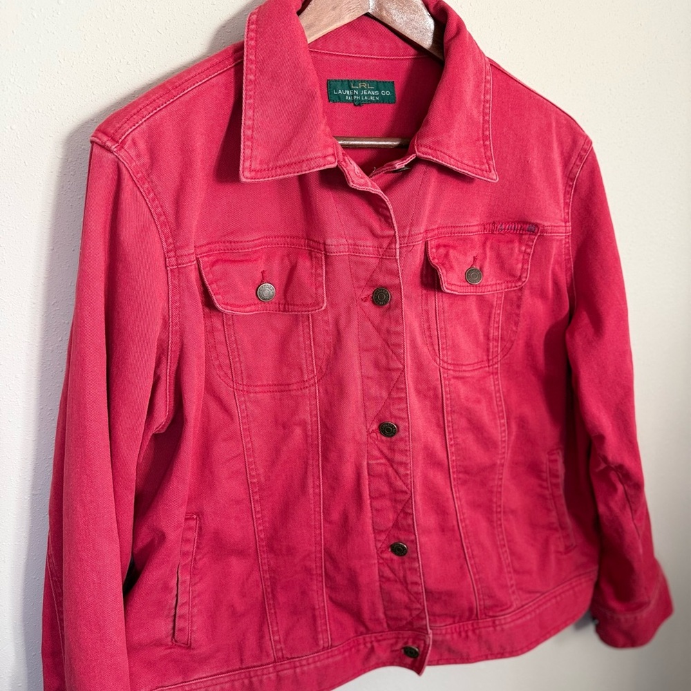 Ralph Lauren Red Denim Jacket Large Trucker Button Front Cotton Jean Jacket XL